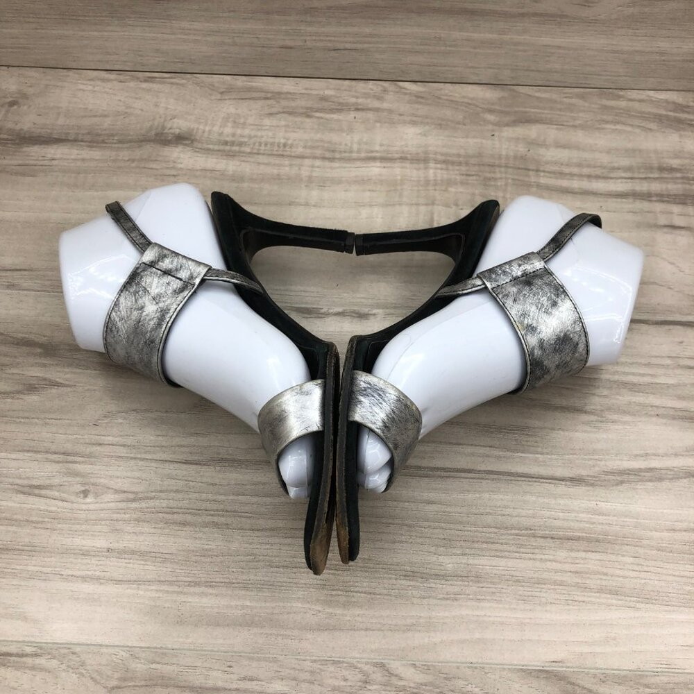 Zita Maria Heel Sandals Womens EU 37.5 Silver Leather Distressed Slingback Strap - Picture 7 of 14